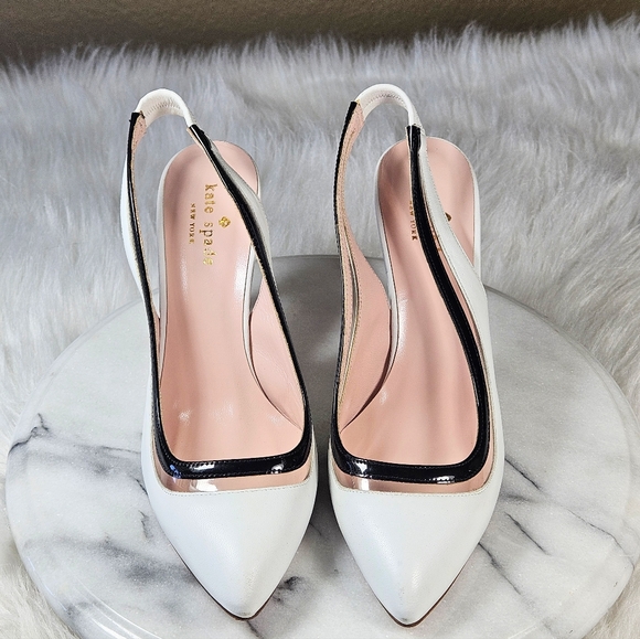 Kate Spade Black And White Leather Slingback Pointed Toe Heels Pumps Size 7M - Picture 2 of 7